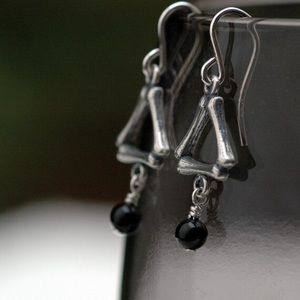 Handmade Sterling Silver Bones Earrings - Nickel Free - Shown with Black Onyx